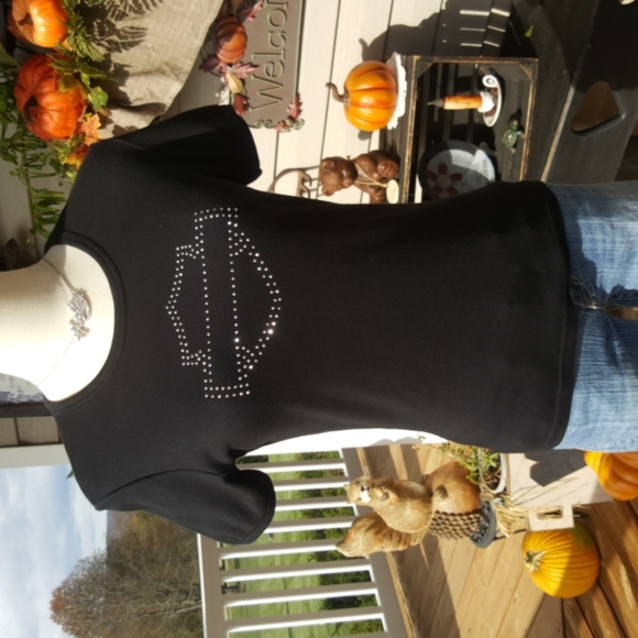 HARLEY-DAVIDSON ♡ Sweet Vintage Black w/Silver Studded Bar 'n Shield H-D Top L - Picture 13 of 16